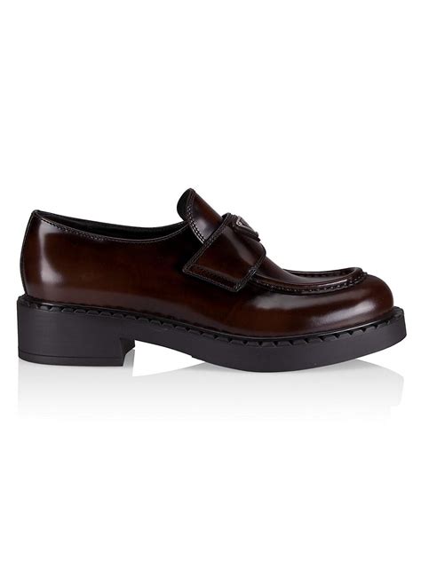 prada spazzalato black leather penny loafers women similar brand|Prada leather loafers.